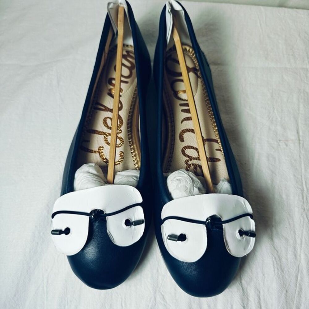 Sam Edelman Felicia Ballet Flats Navy Blue Leather Bow Charm Size 5.5 NWB